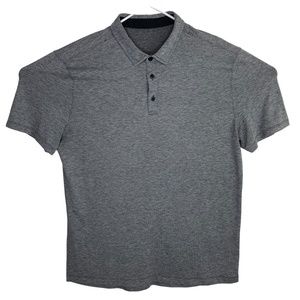 Lululemon Mens Short Sleeve Casual Stretch Comfort Polo Grey Heathered Logo XL